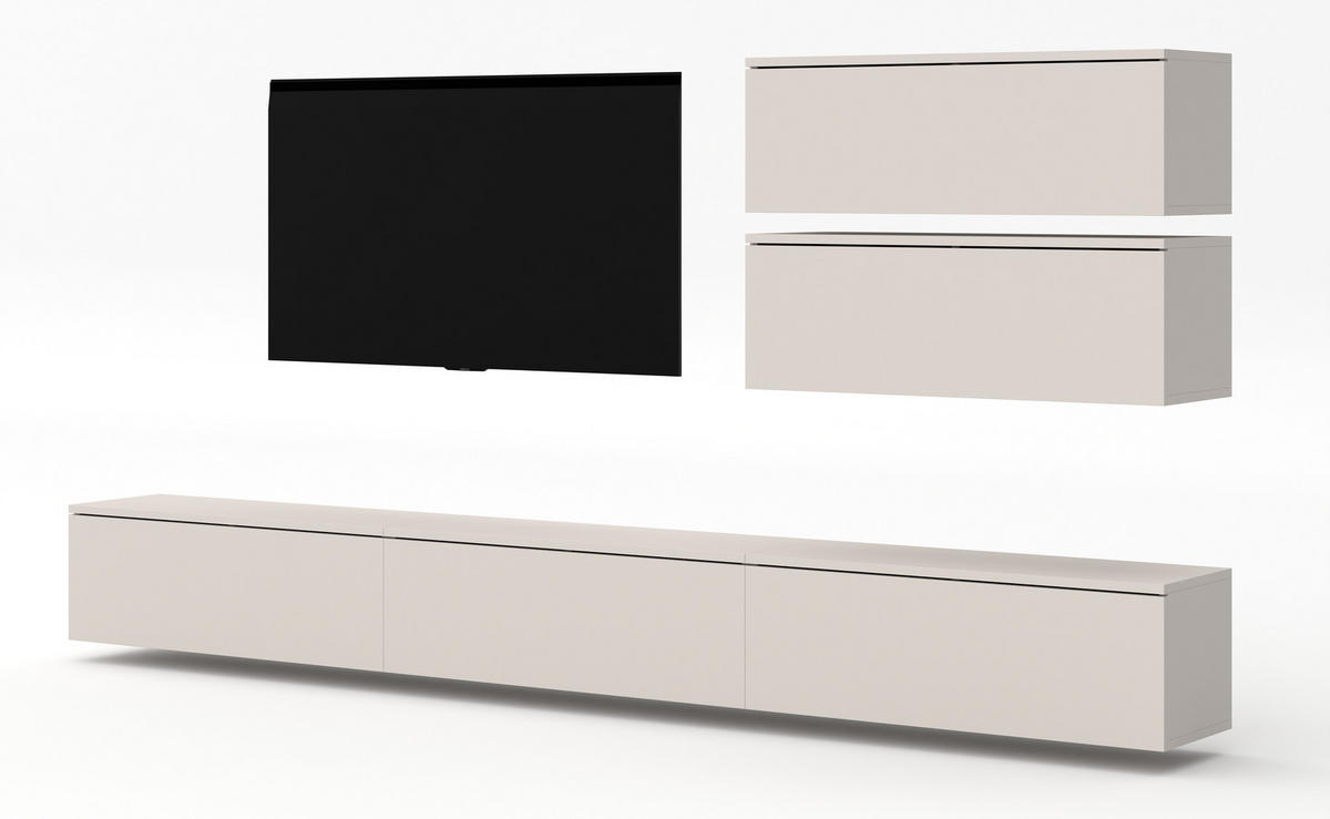 WOHNWAND Loriano V Beige, Kaschmir 300/102/32 cm Anbauwand - Beige, Holzwerkstoff/Kunststoff (300/102/32cm) - AX Living