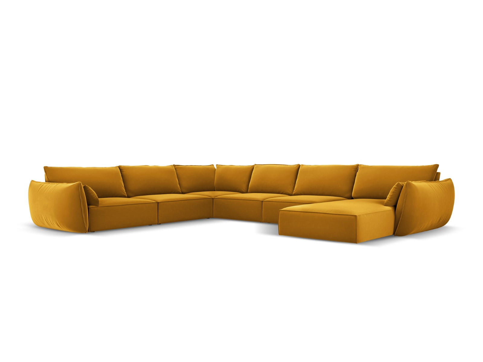 PANORAMASOFA links Kaelle aus Samt gelb 8 Sitzplätze - Gelb, Textil (284/85/384cm) - Micadoni