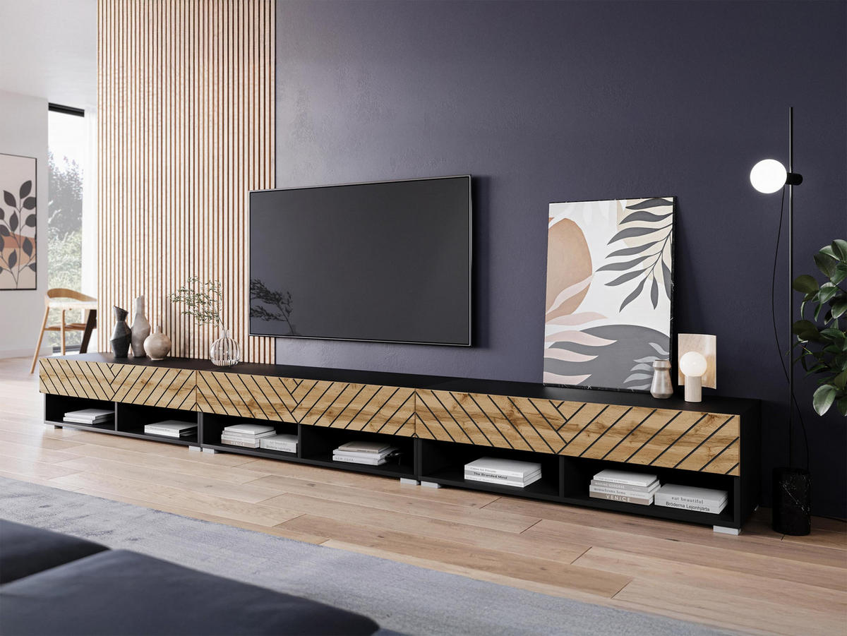TV-LOWBOARD A300 MDF mit LED Beleuchtung - Eiche Wotan/Alufarben, Holzwerkstoff/Kunststoff (300/30/33cm) - MIRJAN24