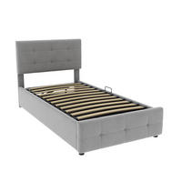 POLSTERBETT aus Samtstoff 90x200 cm in Grau mit Stauraum & verstellbarem Kopfteil - Grau, Textil (90/200cm) - Modfu