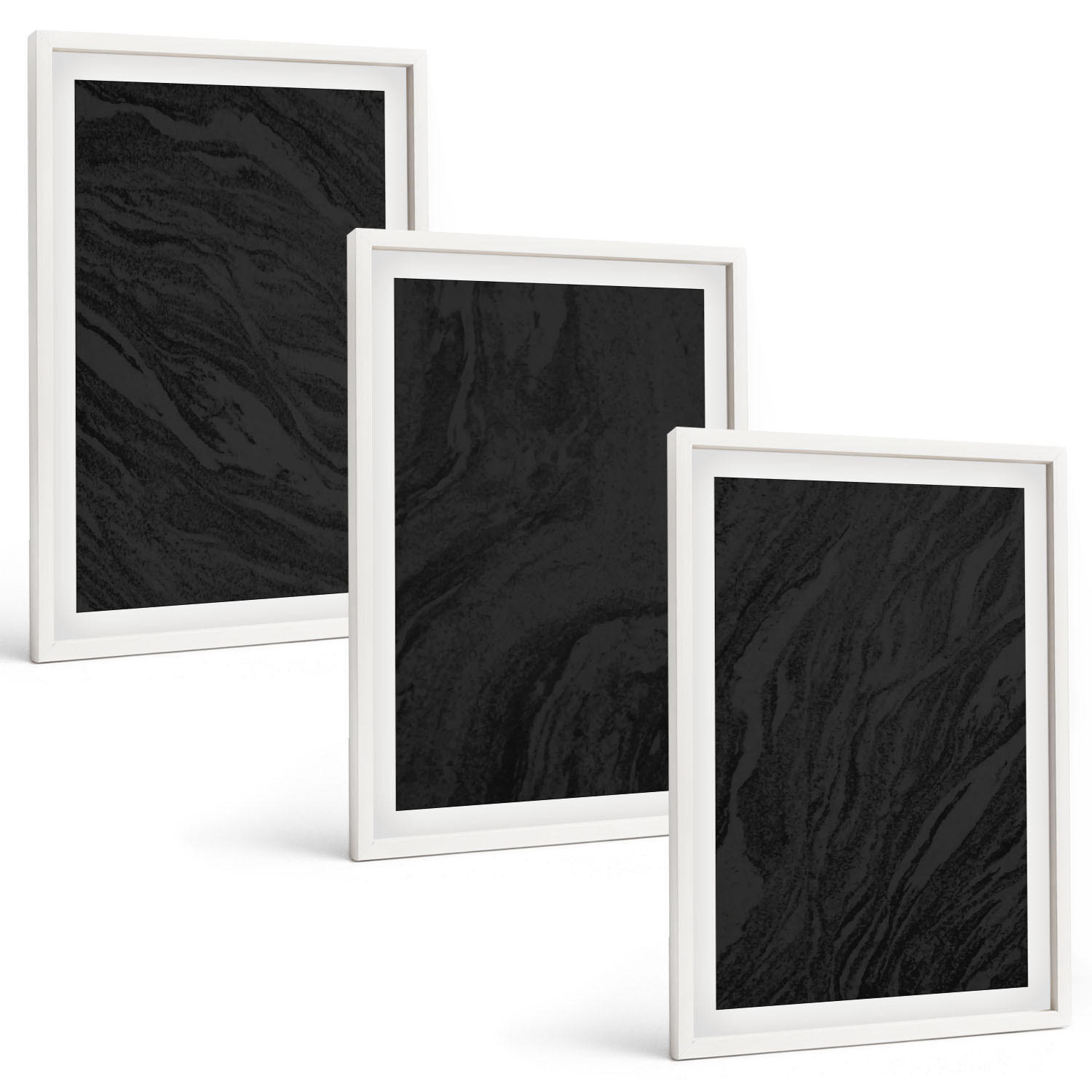 BILDER SET 3er Set - 40x60 cm Weißer Rahmen - Dunkler Marmor, elegante Texturen - Weiß, Kunststoff (40/60cm) - TULUP