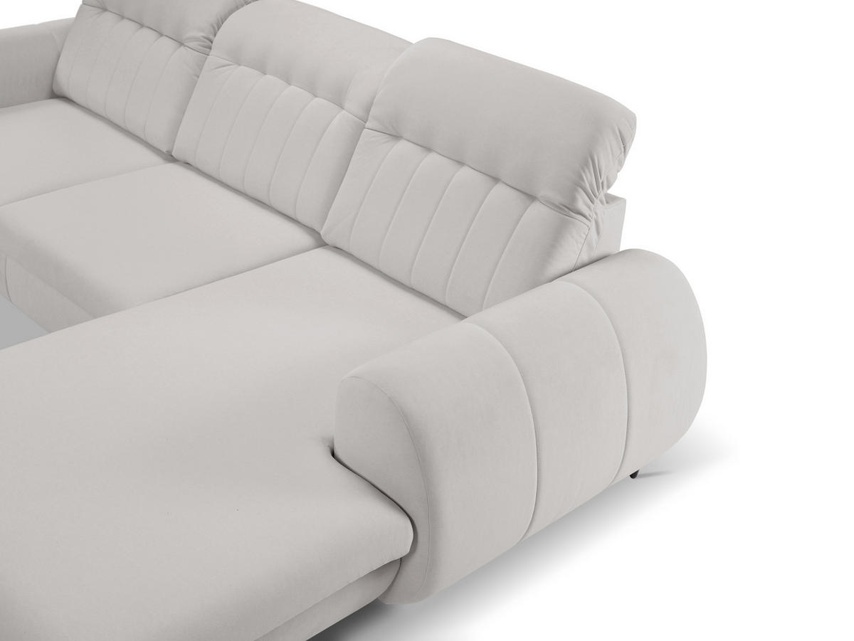 ECKSOFA PURO R-S Hellgrau Plüsch-Stoff mit Schlaffunktion - Hellgrau, Holz (275/166cm) - MASSENO