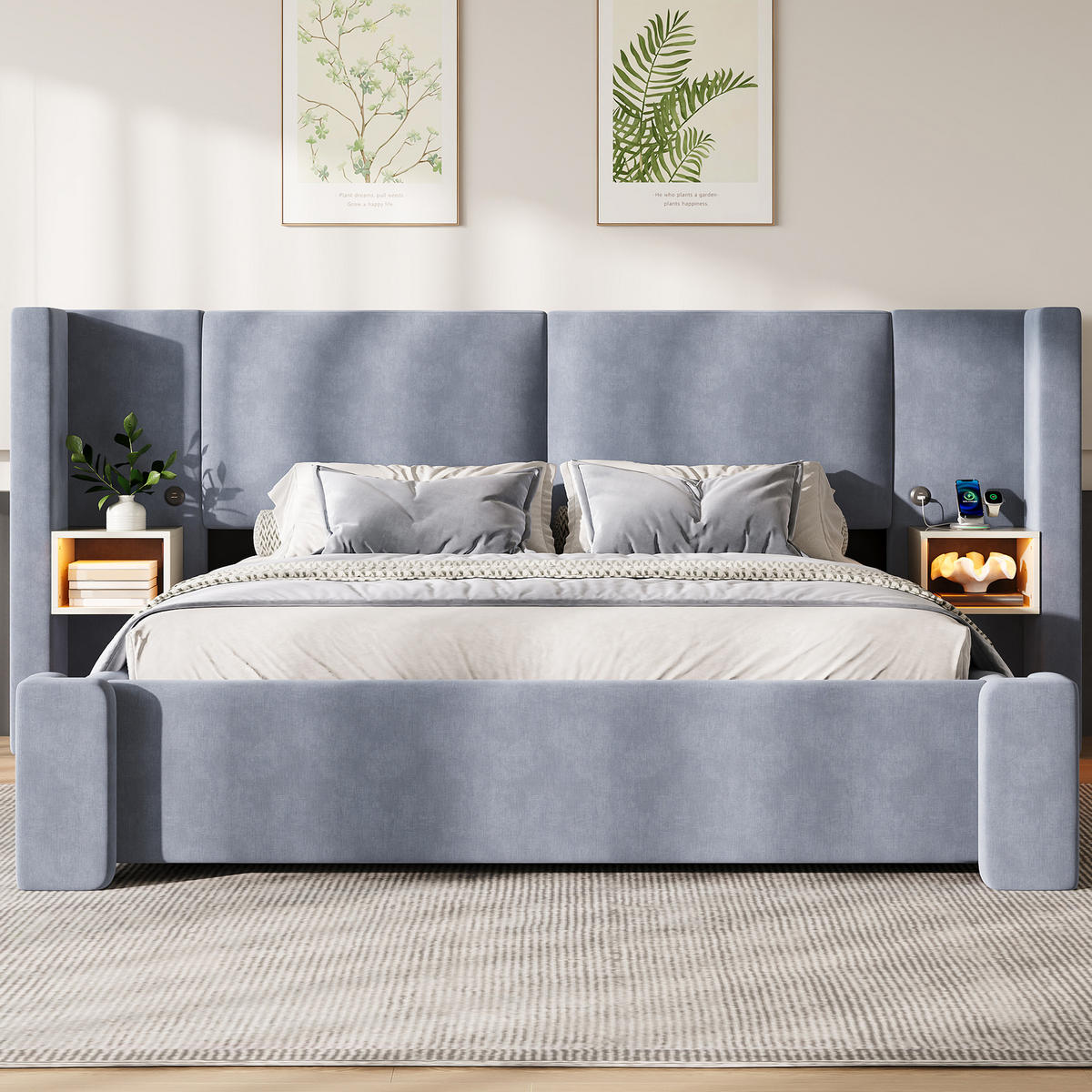 POLSTERBETT 180x200cm mit hydraulischer Staufunktion, Grau- Leinen - Grau, Textil (180/200cm) - KOMHTOM