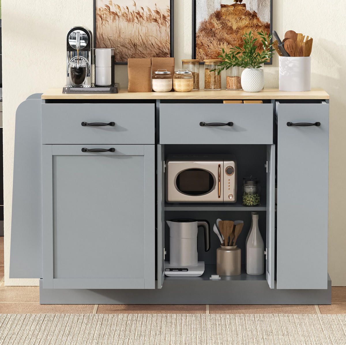 SIDEBOARD 133,5/40/86 cm grau aus MDF mit Ablagefächern - Grau, Holzwerkstoff (40/86/133.5cm) - OKWISH