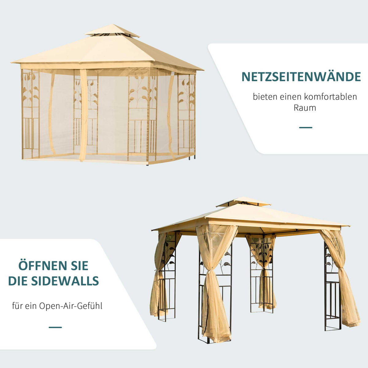 PAVILLON, Beige + Schwarz, Stahl, 180g/m² Polyester - Beige, Metall (300/280/300cm) - Outsunny