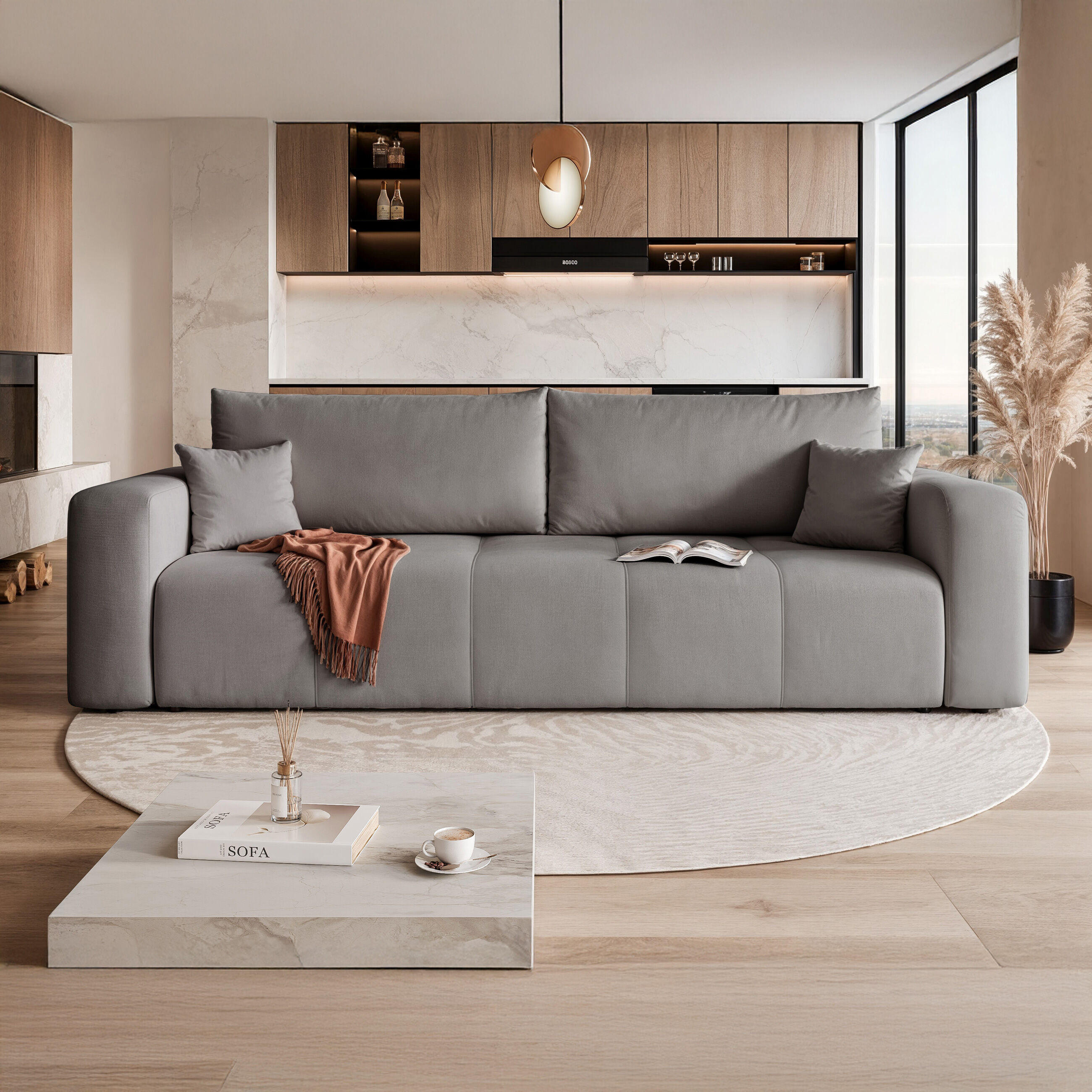 SCHLAFSOFA Velours mit Bettkasten und Schlaffunktion - Dunkelgrau, Holzwerkstoff/Textil (246/79/93cm) - Idohome