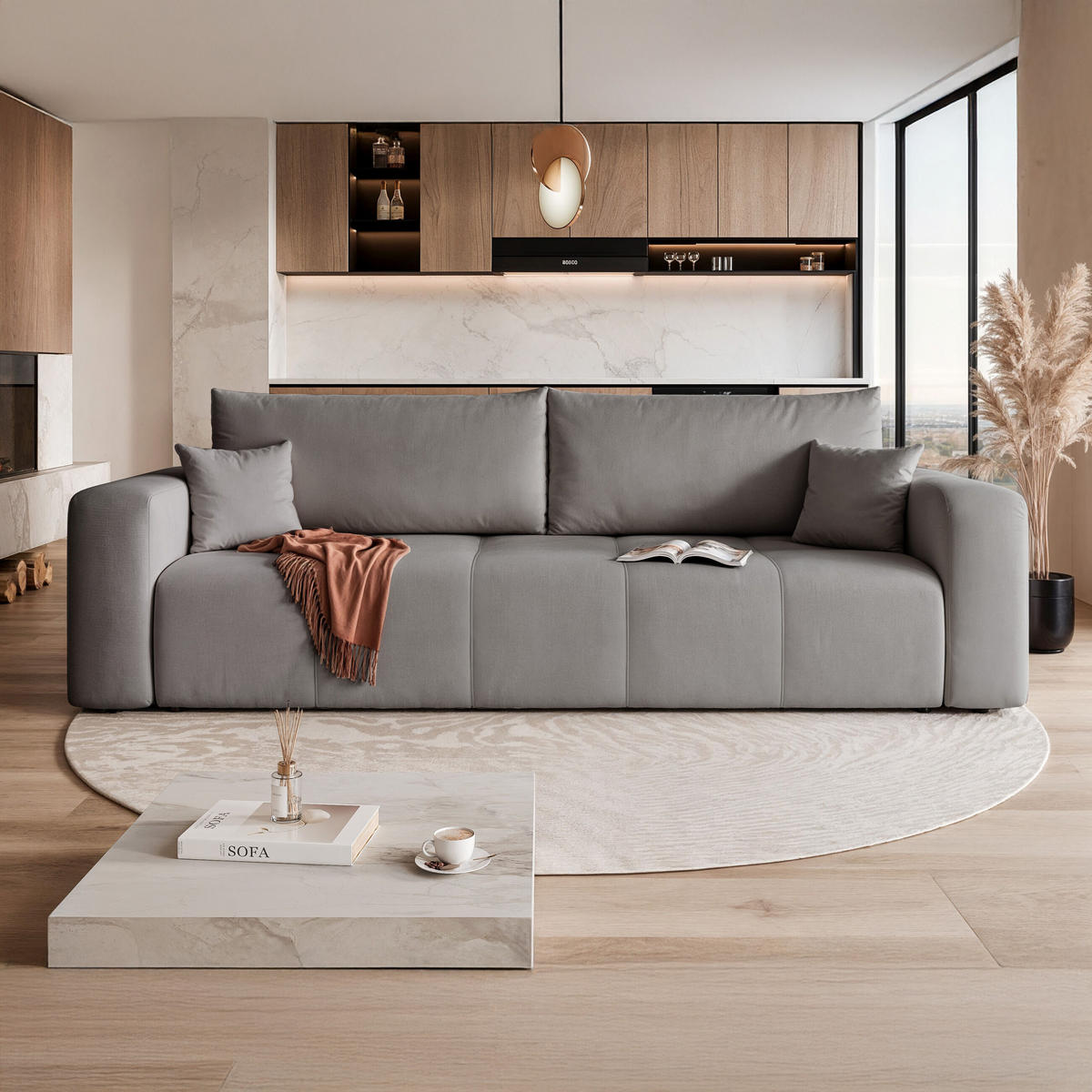 SCHLAFSOFA Velours mit Bettkasten und Schlaffunktion - Dunkelgrau, Holzwerkstoff/Textil (246/79/93cm) - Idohome