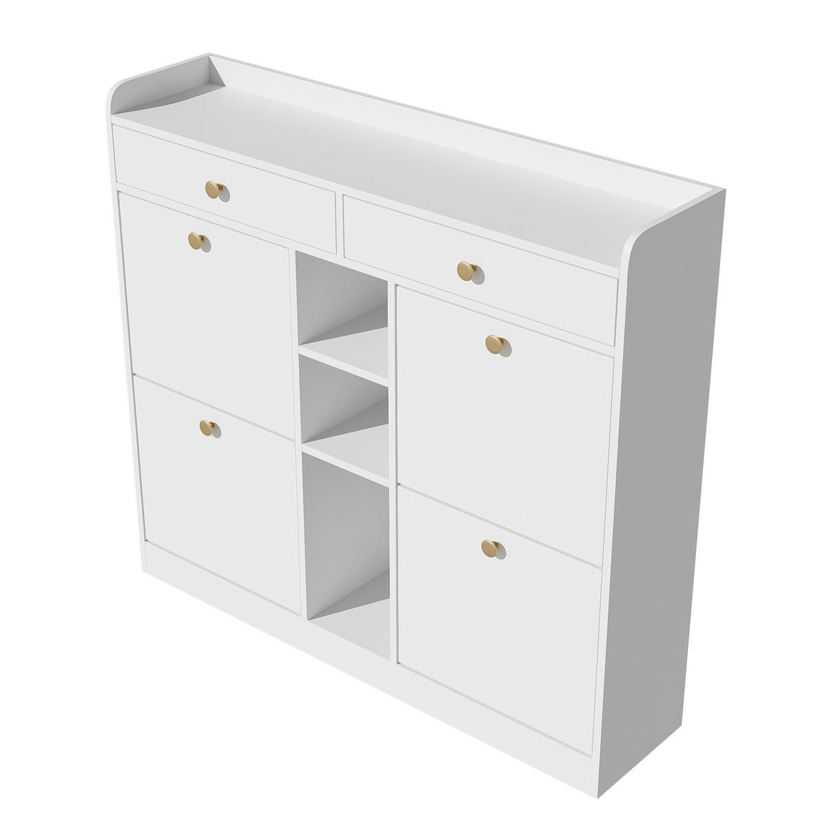 SCHUHSCHRANK 110/100/26 cm Weiß aus Spanplatte mit 4 Klapptüren - Weiß, Holzwerkstoff (110/100/26cm) - OKMYHOME