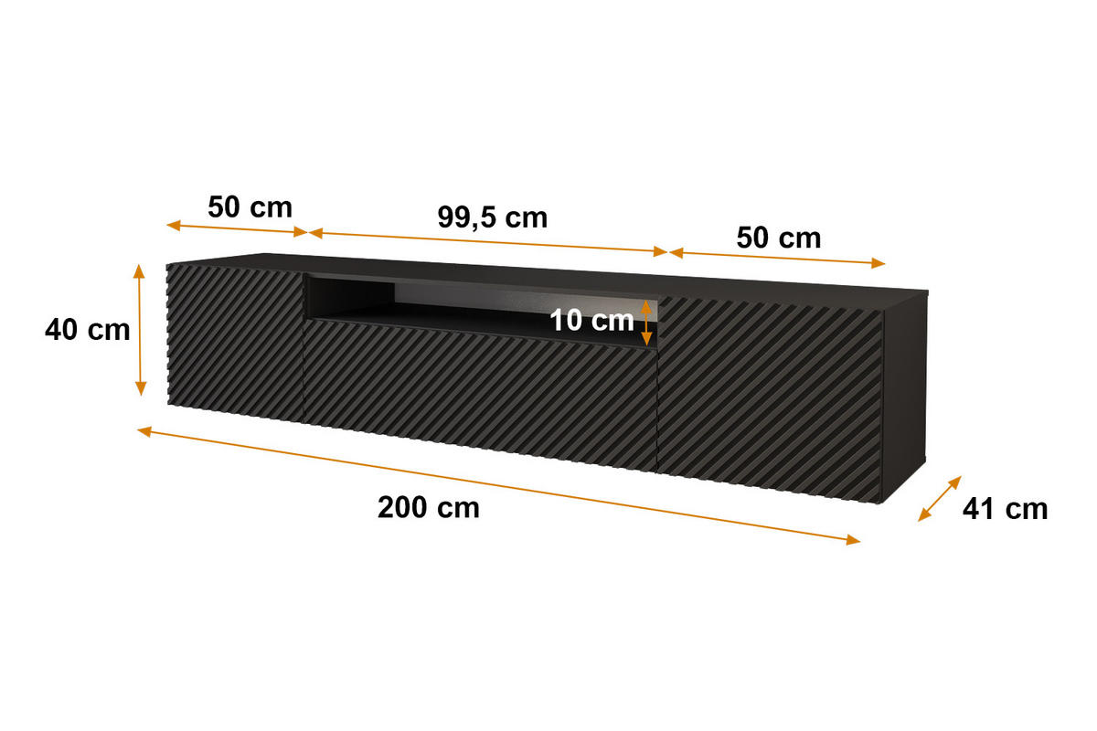 LOWBOARD ZENO-W 200x40x41 cm - Schwarz - Schwarz, Holzwerkstoff (200/40/41cm) - ALTDECOR