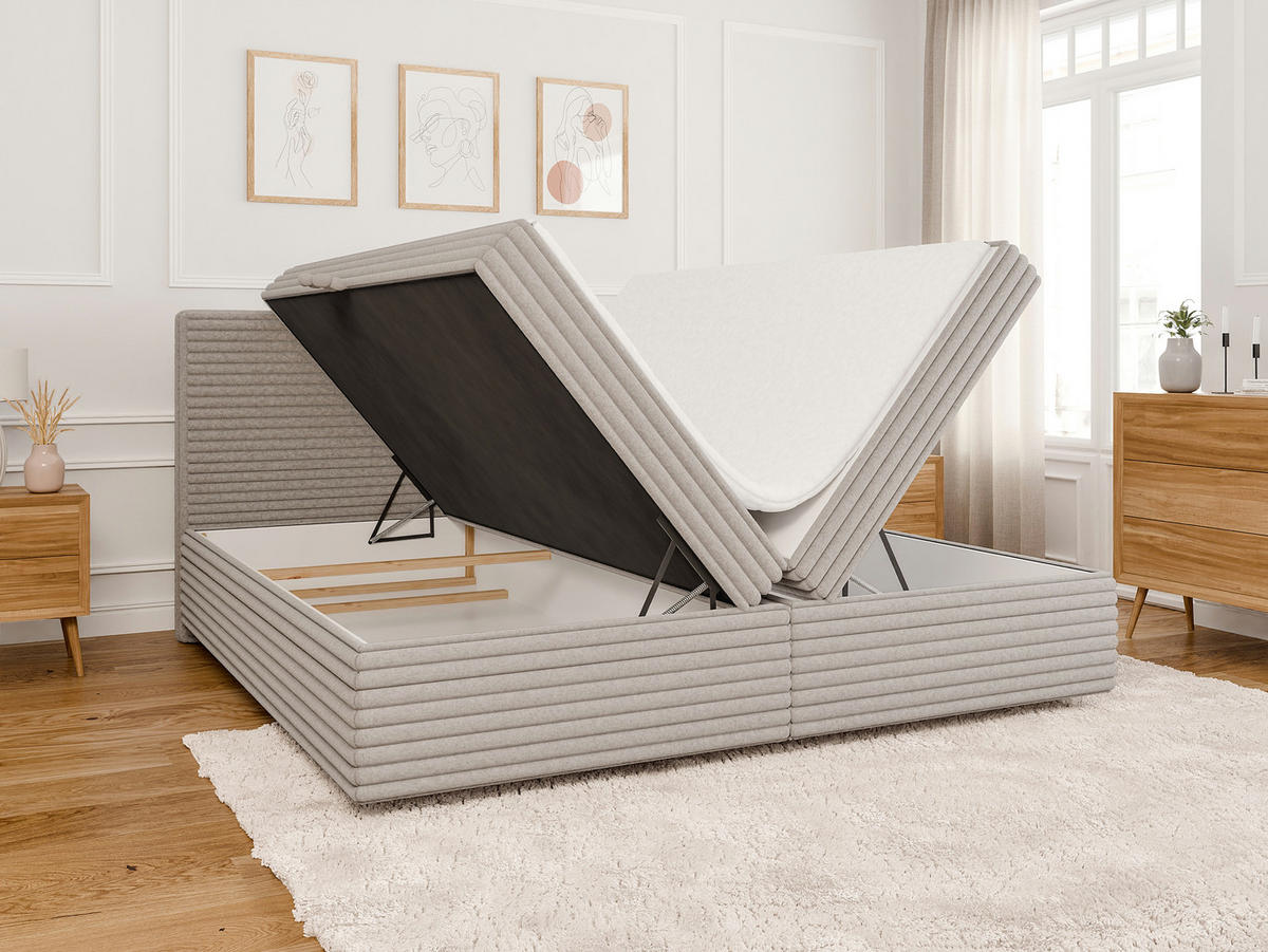 BOXBETT Roma 200/200 cm Hellgrau Plüschcord - Hellgrau/Schwarz, Holz/Kunststoff (200/200cm) - S-Style Möbel