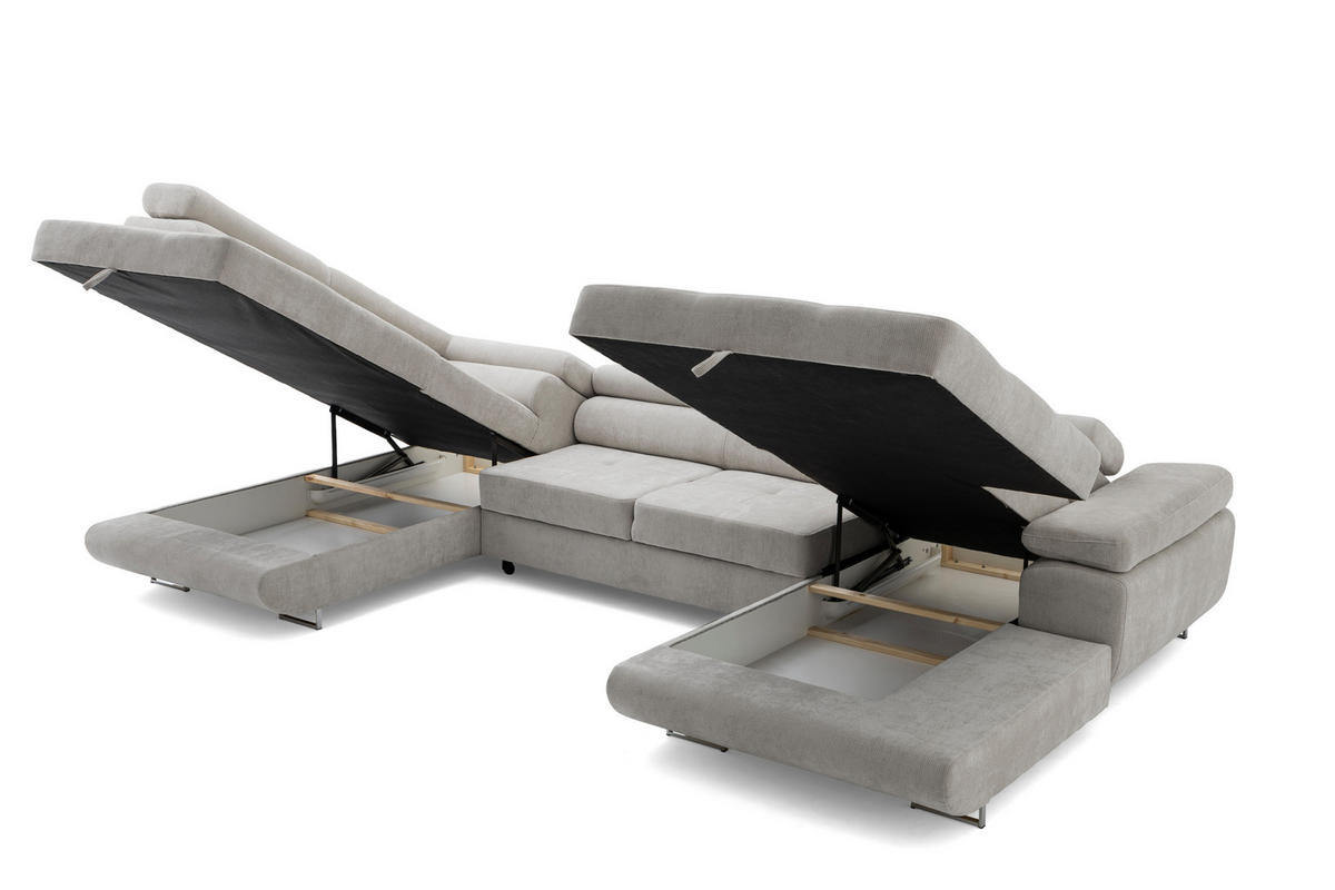 ECKSOFA U-Form WILD U Links mit Schlaffunktion 130x260 Chenille Grau - Silberfarben/Grau, Holz/Textil (350/90/203cm) - Muffo