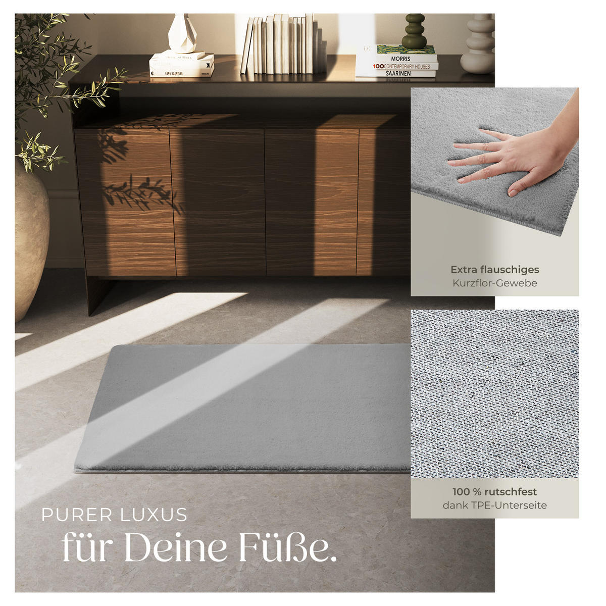 KURZFLORTEPPICH Soft Zone,rutschfeste Unterseite,grau - Grau, Kunststoff (150/80cm) - tectake