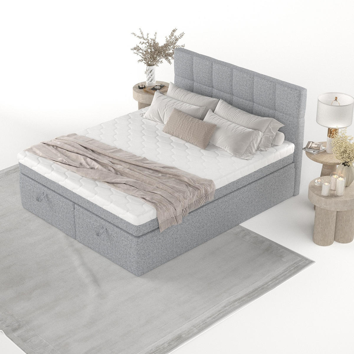 BOXBETT Elano 160/200 cm Grau im Riva Stoff - Schwarz/Grau, Holz/Holzwerkstoff (160/200cm) - AltaBeds