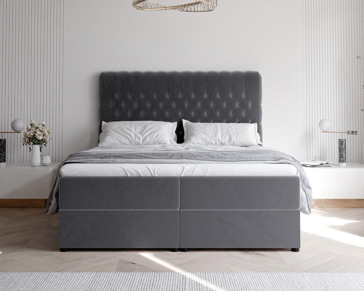 BOXBETT 160x200 cm mit Topper - Dunkelgrau, Holzwerkstoff/Textil (160/200cm) - Idohome
