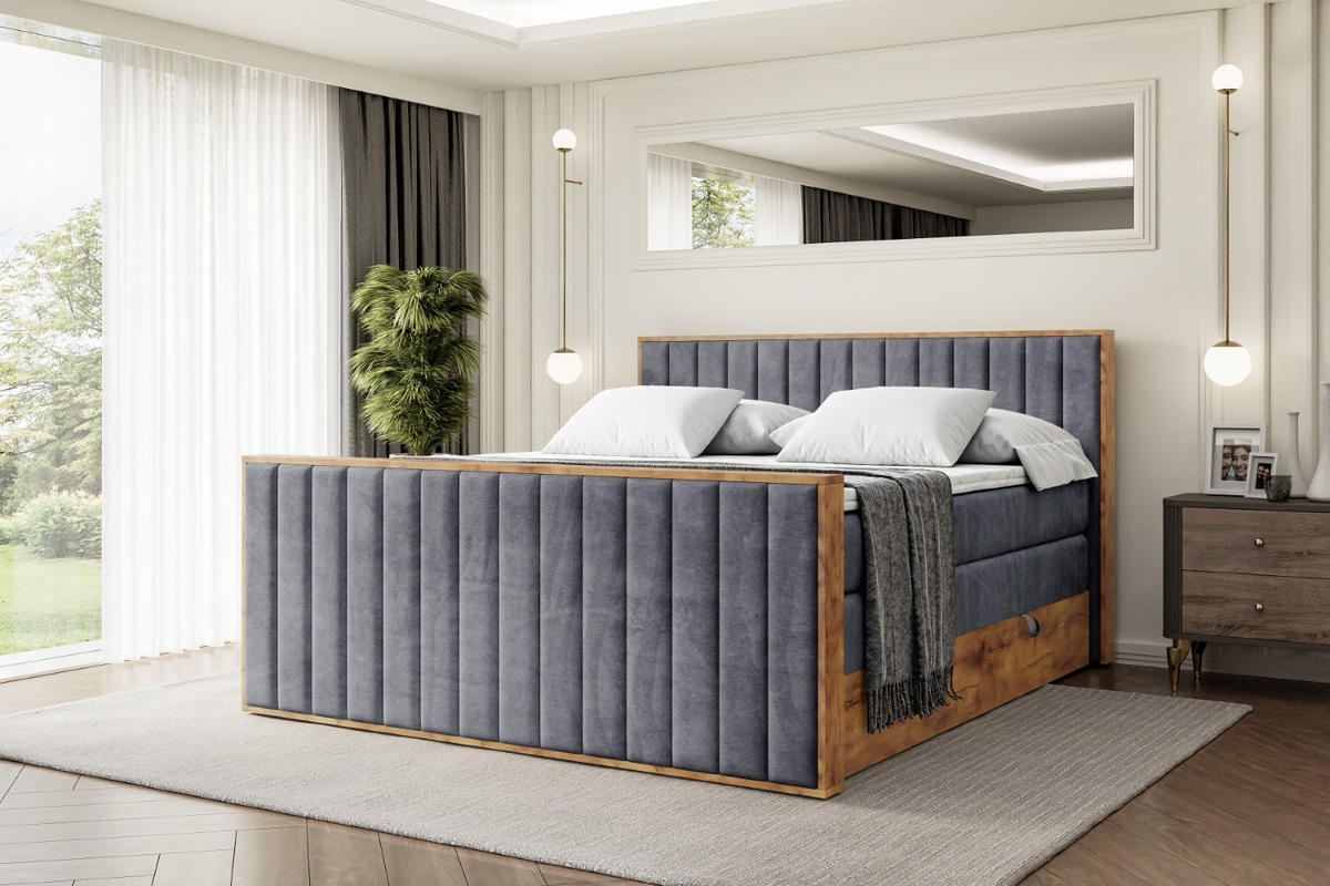 BOXSPRINGBETT mit Matratze H3|H4 und Lattenrost - LOLLI4-Z KING-160x200 - Dunkelgrau Casablanca - Dunkelgrau, Holzwerkstoff (160/200cm) - ALTDECOR