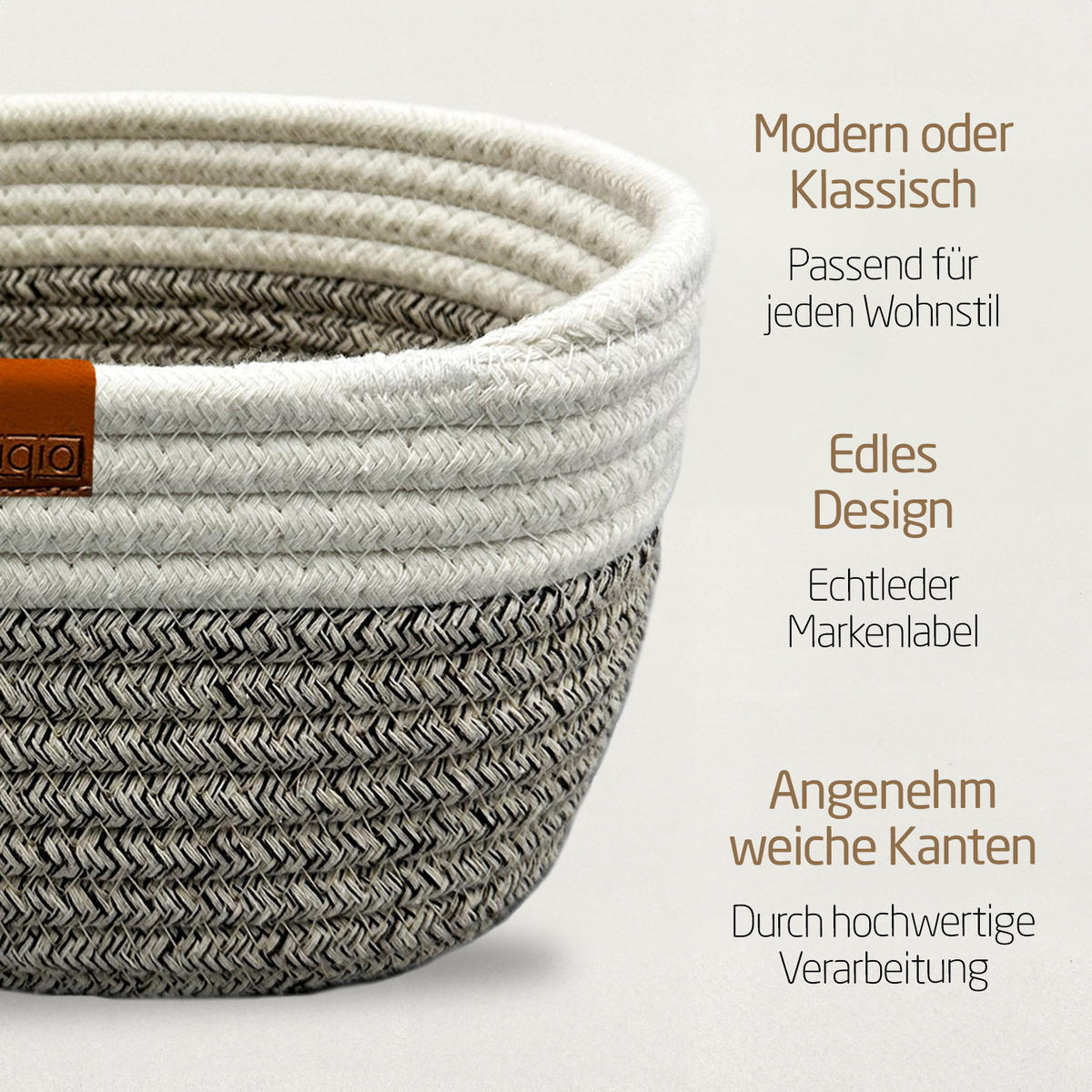 AUFBEWAHRUNGSKÖRBE Baumwollseil 3er-Set - Beige, Textil (22/14/30cm) - Miqio Design