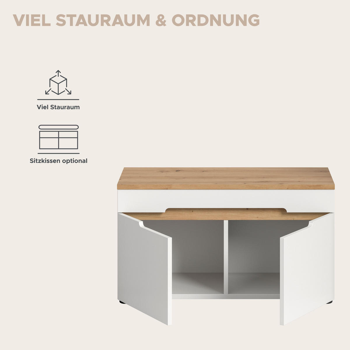 SITZBANK Nova Garderobe in Basalt grau Nachbildung und Artisan Nachbildung B/H/T: 80x45x37 cm - Weiß, Holzwerkstoff (80/45/37cm) - Homes & Jones
