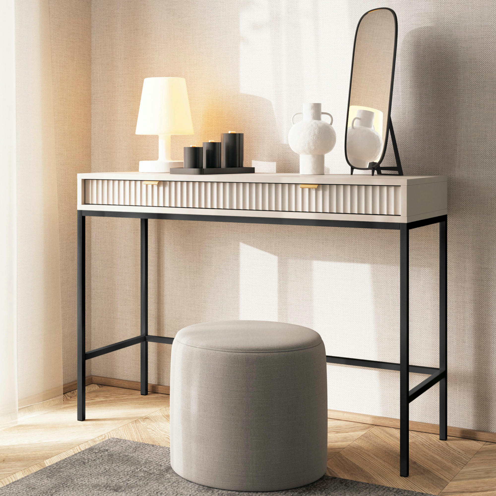 SCHMINKTISCH NANAIMO TOA1-2S Profilierte Fronten, Kaschmir - Kaschmir, Holzwerkstoff/Kunststoff (104/77/50cm) - Komodee