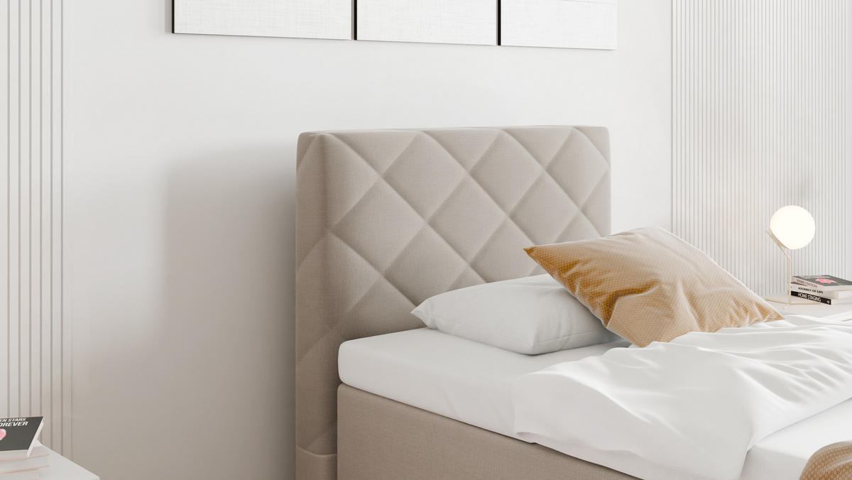 BOXBETT Diamaro 90x200 cm mit Bettkasten und Topper - Dunkelbeige - Beige, Holz (90/200cm) - Panda Möbel