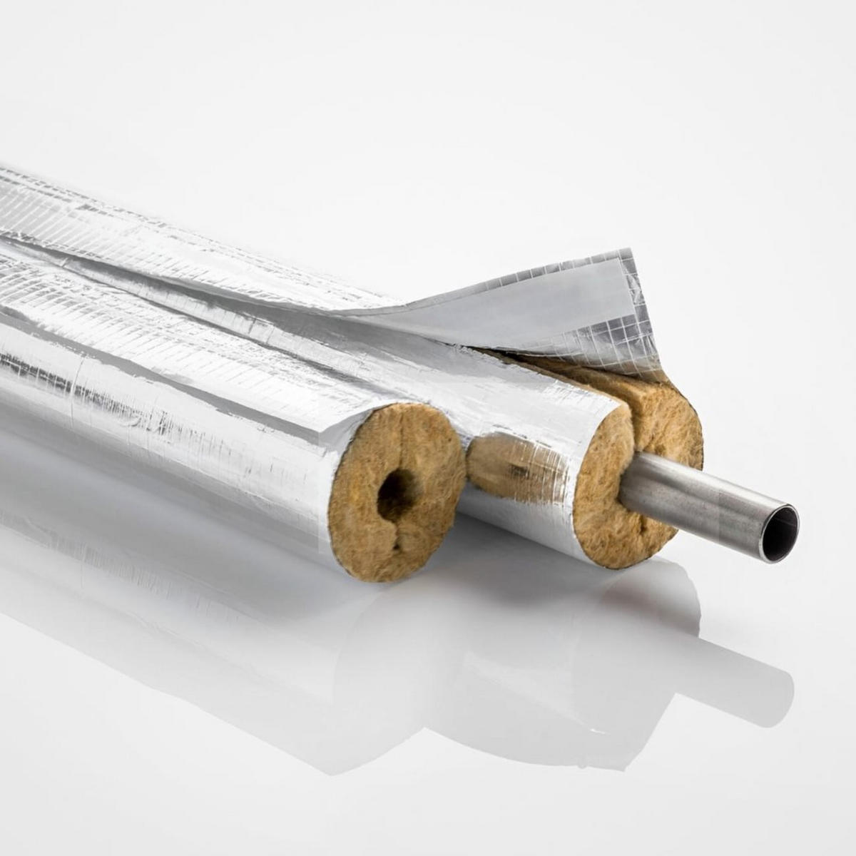 ISOLIERUNG Steinwolle alukaschiert, Ø 42x40mm, selbstklebend, 1m - Alufarben, Stein (1/100/100cm) - BONI-SHOP