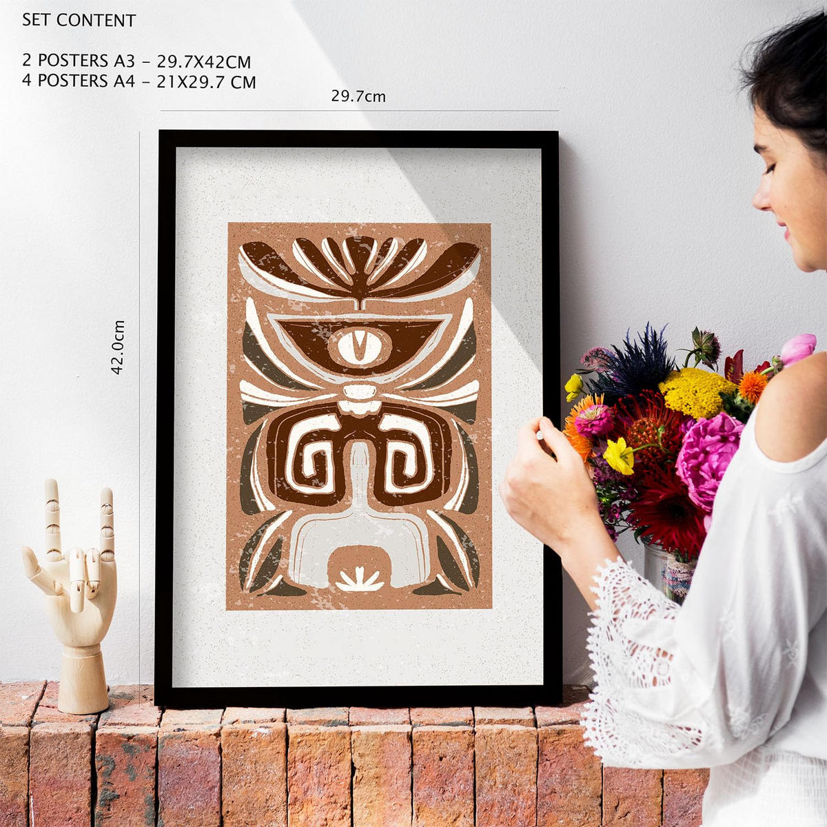 POSTER Set Mit 6 Rustikalen In Ethnischen Style Printkollektionen Dekorative Rahmen Für Ihr Wohnzimmer Zuhause Wandkunstdruck A3 & A4 Weißer Rahmen - Weiß, Papier (29/3cm) - Nacnic