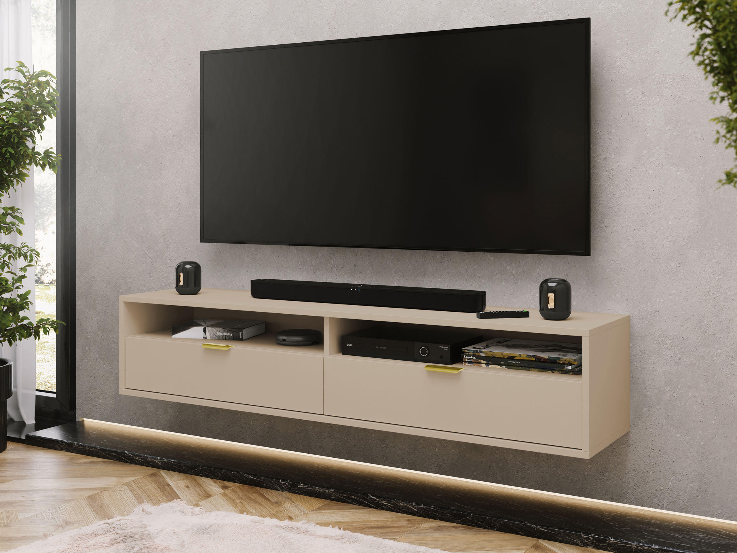 TV-LOWBOARD Queen 175 - Kaschmir/Goldfarben, Holzwerkstoff/Metall (175/35/33cm) - MIRJAN24