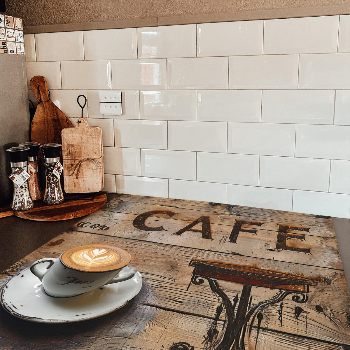 HERDABDECKPLATTE Cafe - Holz - Kaffee - Regale 78x78 cm - Schwarz, Kunststoff (78/0.2/78cm) - MuchoWow