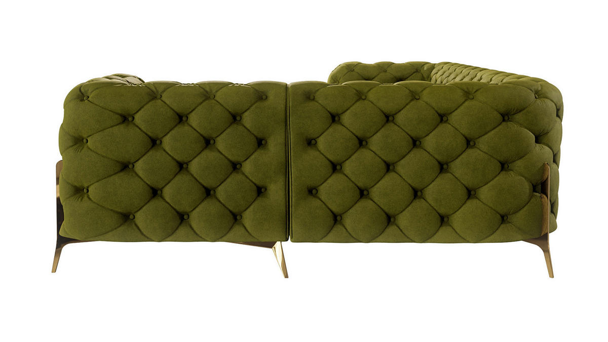 ECKSOFA Chesterfield Lexi Olive Samt, Ottomane rechts - Goldfarben/Olivgrün, Holz/Textil (264/204cm) - S-Style Möbel