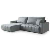 ECKSOFA FRIGA Grau Velours-Stoff mit Schlaffunktion - Grau, Holz (283/185cm) - MASSENO