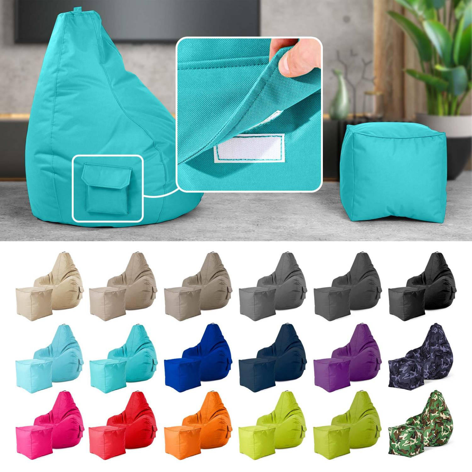 SITZSACK + Hocker "Cozy+Cube" 2er Set - Türkis, Textil (70/90/80cm) - Green Bean