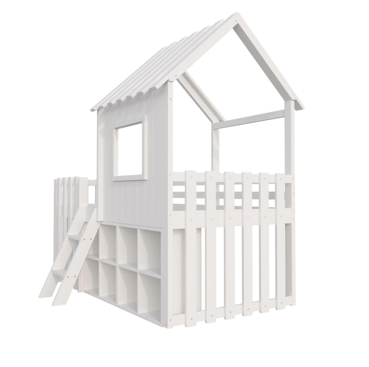 HAUSBETT 90/200 cm Weiß aus Massivholz mit Stauraum und Spielhaus-Design - Weiß, Holz (90/200cm) - Flora Grace