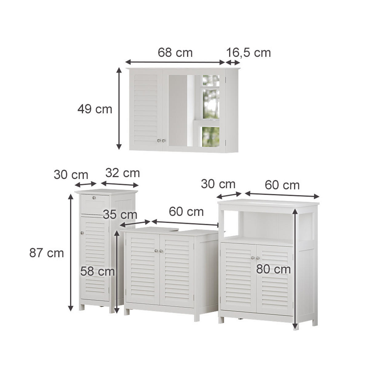 BADMÖBEL-SET Riad Weiß 4 Teile, Option 4 - Weiß, Holzwerkstoff (60/58/35cm) - Vicco