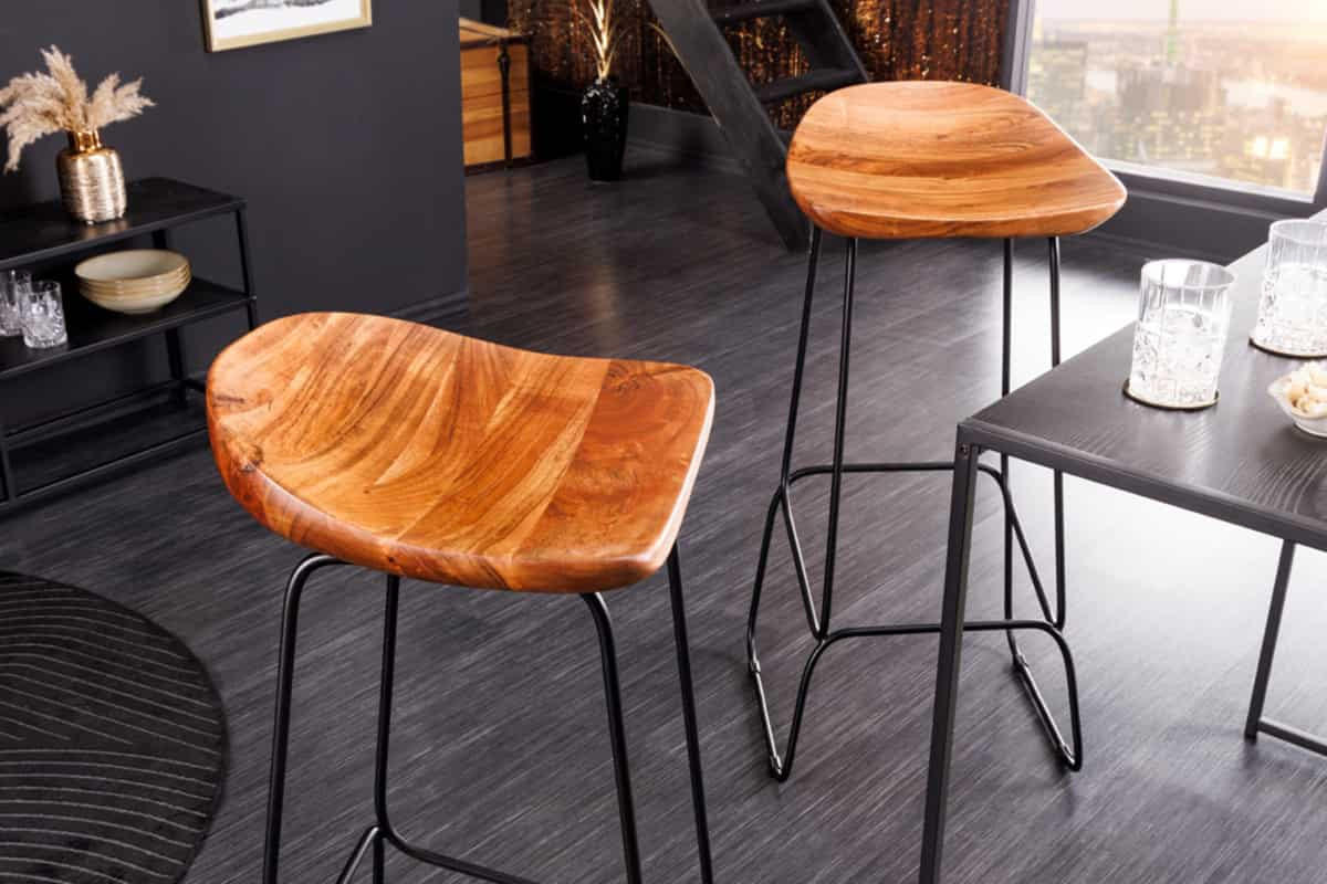BARHOCKER MAMMUT Akazie Natur - Schwarz/Braun, Holz/Metall (44/84/42cm) - riess-ambiente