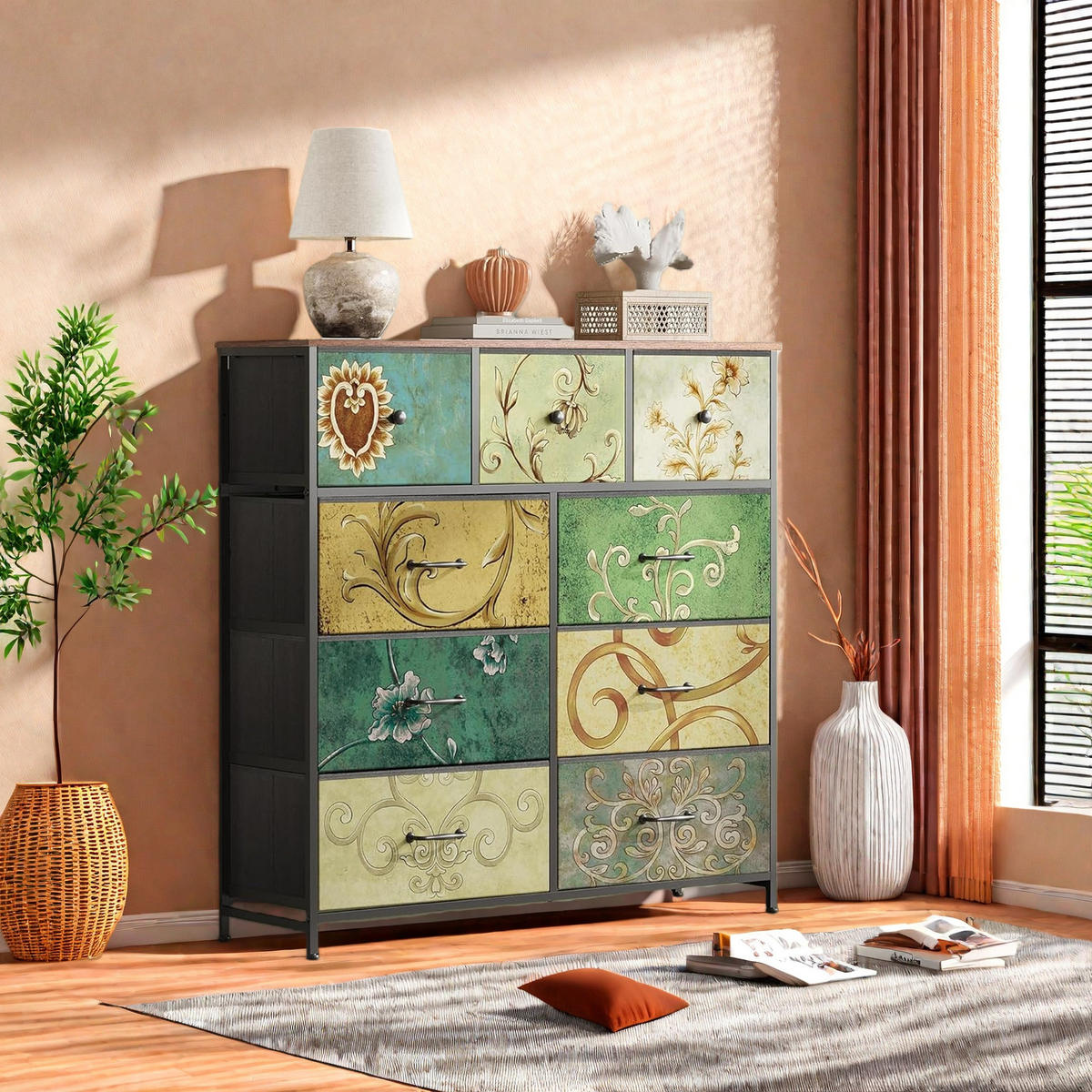 KOMMODE im Vintage-Stil mit 9 gemusterten Schubladen - Multicolor, Holzwerkstoff (30/100/100cm) - SHOPENTRA