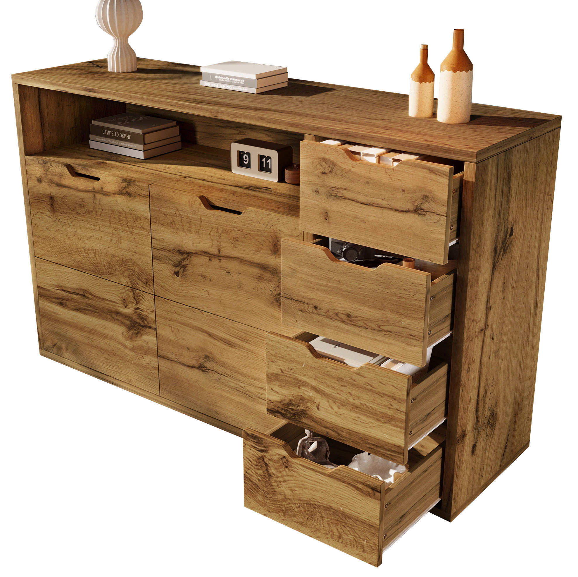 SIDEBOARD 150/40/90 cm aus Holzwerkstoff mit Sanftschluss und verstellbaren Einlegeböden Eichefarben - Eichefarben, Holzwerkstoff (150/90/40cm) - Modenvie