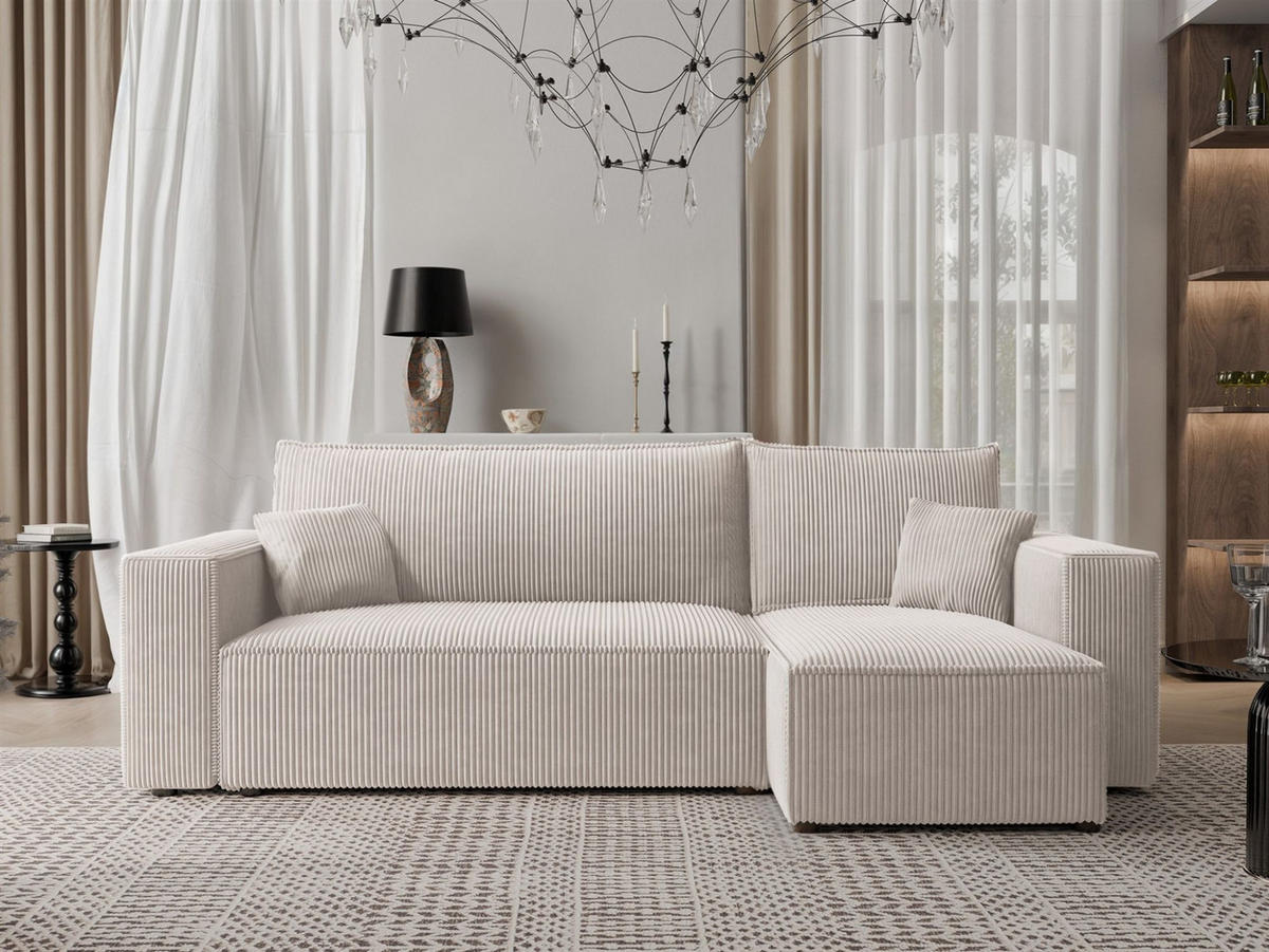 ECKSOFA Adara Mit Schlaffunktion - Weiß, Holzwerkstoff/Textil (145/244cm) - Fun Möbel