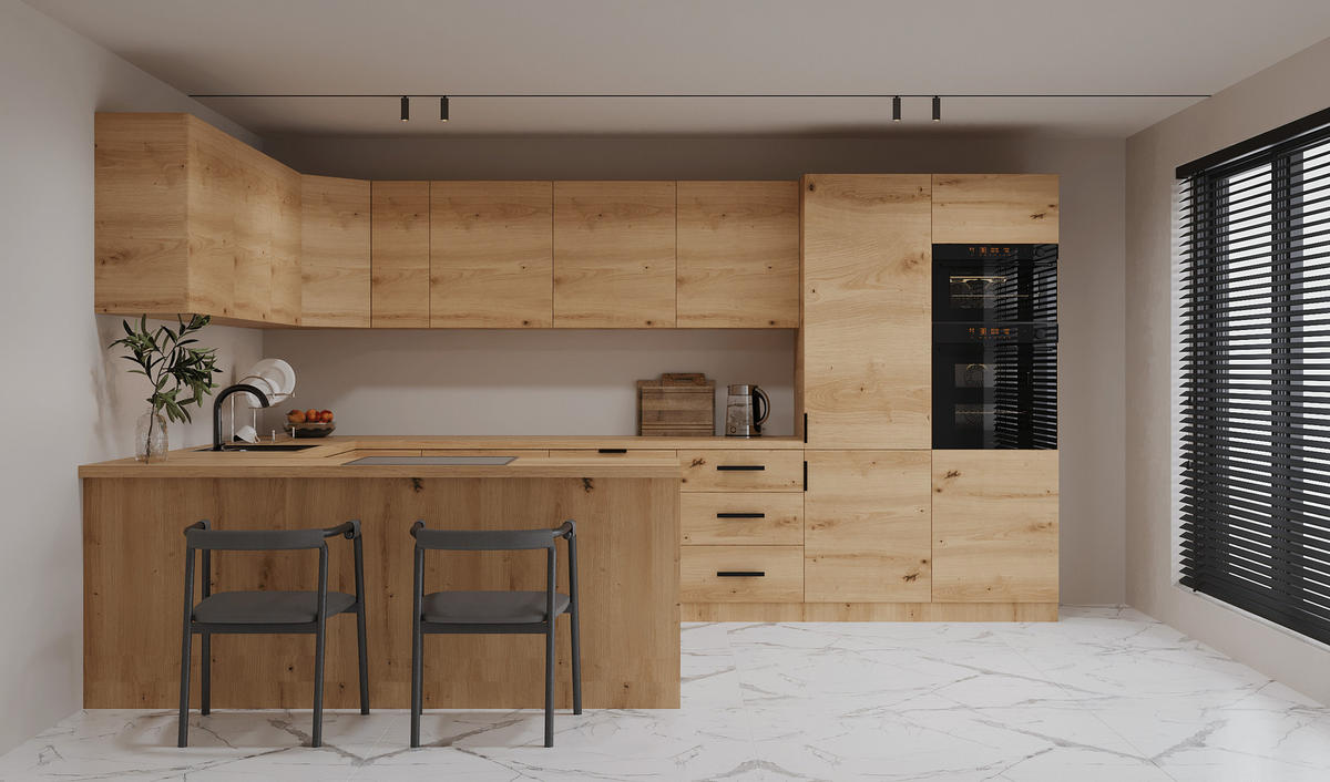 WINKELKÜCHE 390 × 260 cm - Langen K106-M860 - in Artisan Eiche - Schwarz/Eiche Artisan, Holz/Holzwerkstoff (390/260/212cm)