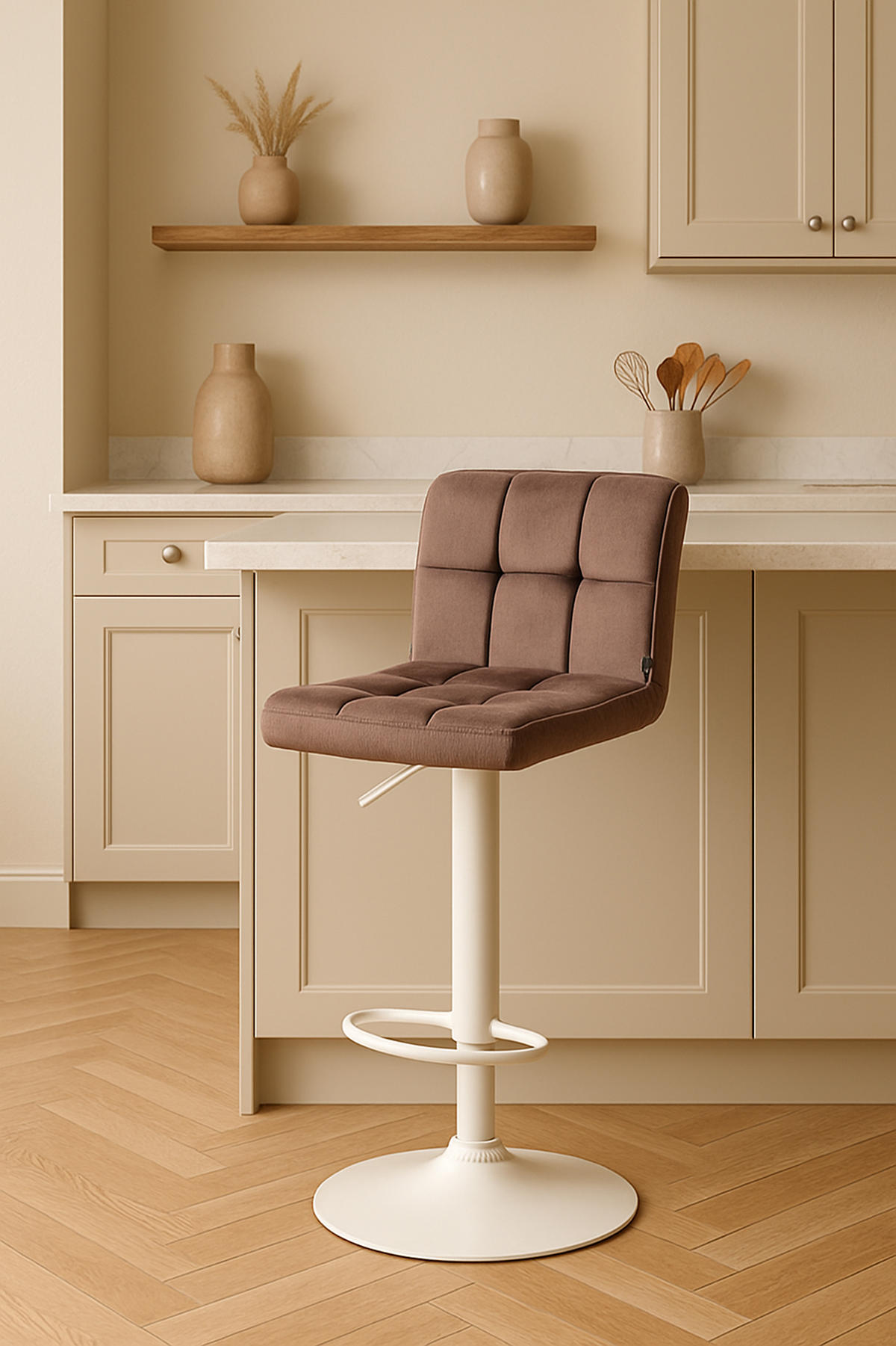 BARHOCKER 2er Set Peran Samt weiß braun - Braun/Weiß, Textil/Metall (46/114/47cm) - TPFLiving