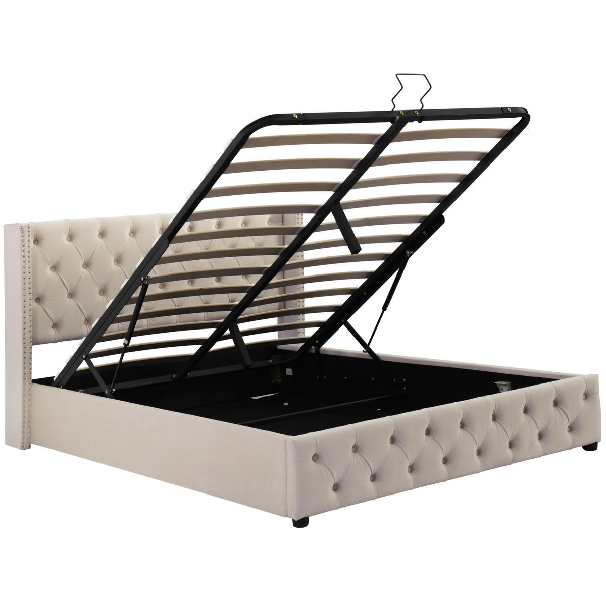 BETT mit Bettkasten 140x200 cm Samt Beige - Beige, Metall (140/200cm) - Beauniv