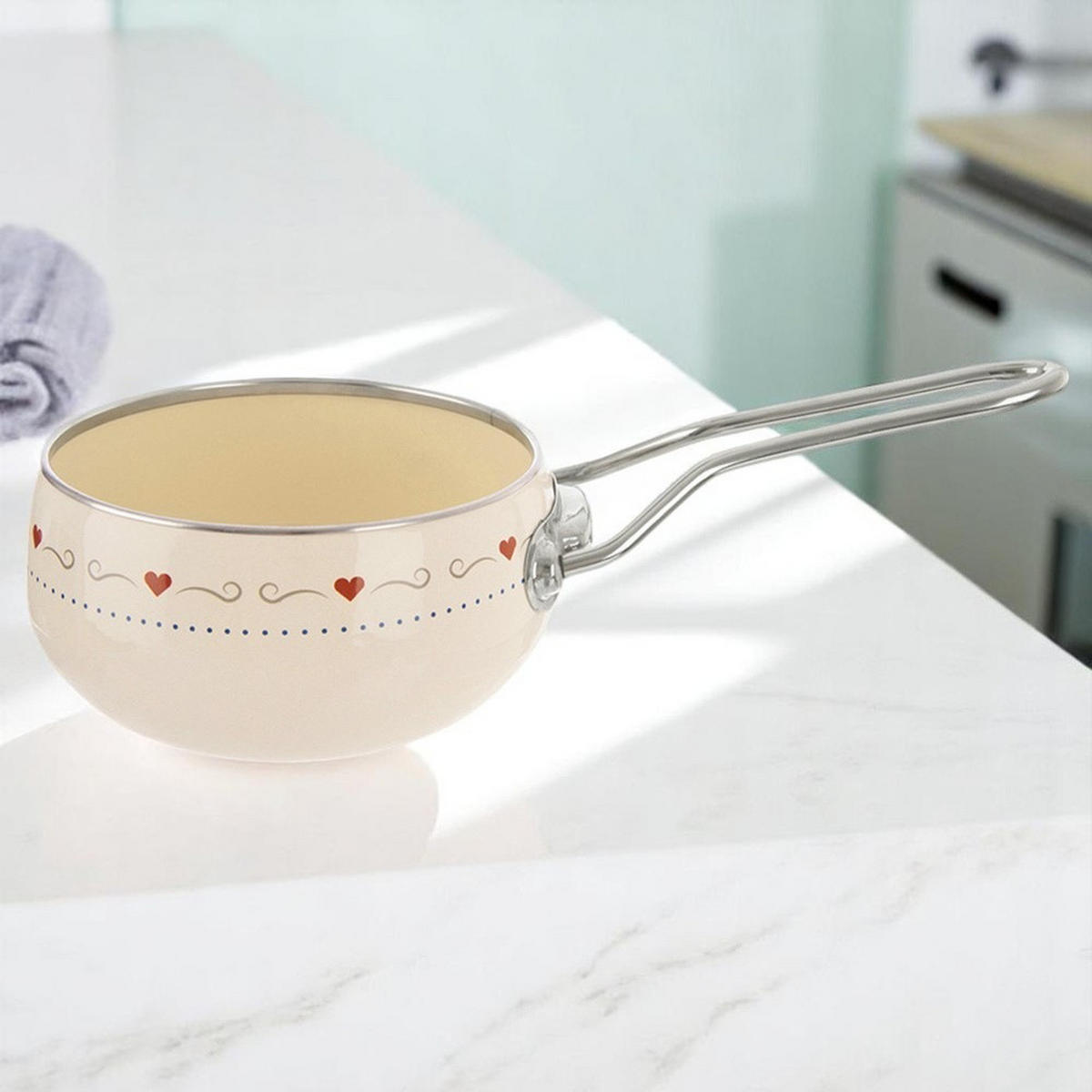 EMAILLIERTOPF Tonca mit Herzmotiv creme - Creme, Metall (15cm) - Orion 