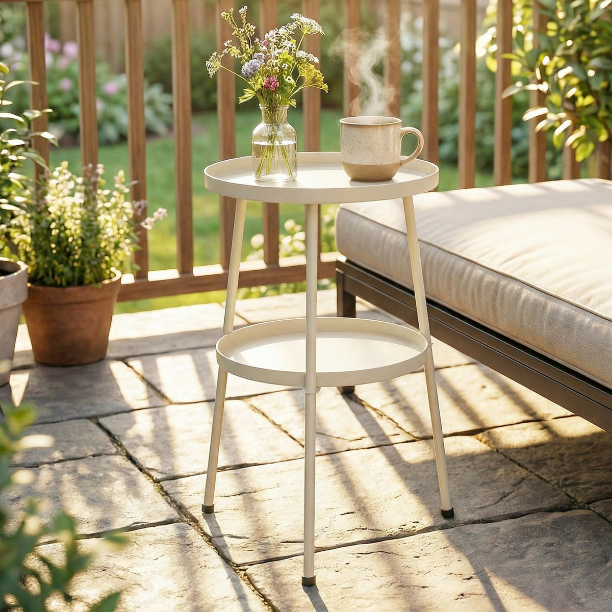 OUTDOOR-BEISTELLTISCH Metall Kunststoff Cremeweiß - Creme, Metall (36/36/53cm) - Outsunny