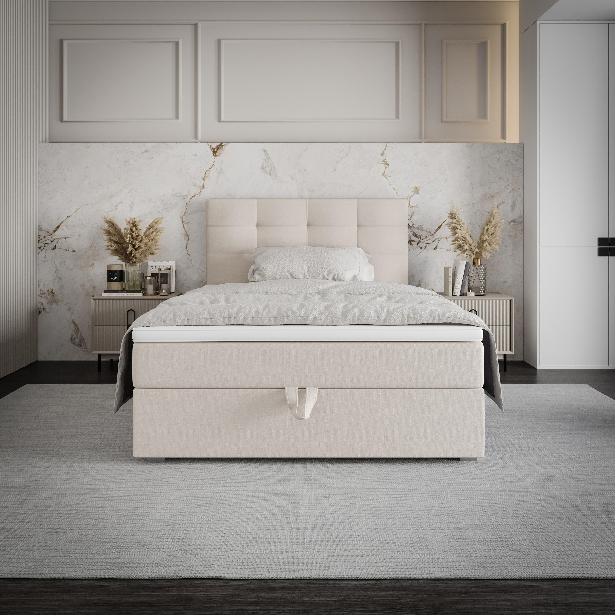BOXBETT FADO 2 90x200, mit Matratze H3 und Topper, Cosmic 10 - Beige, Holz/Kunststoff (90/200cm) - Bedante