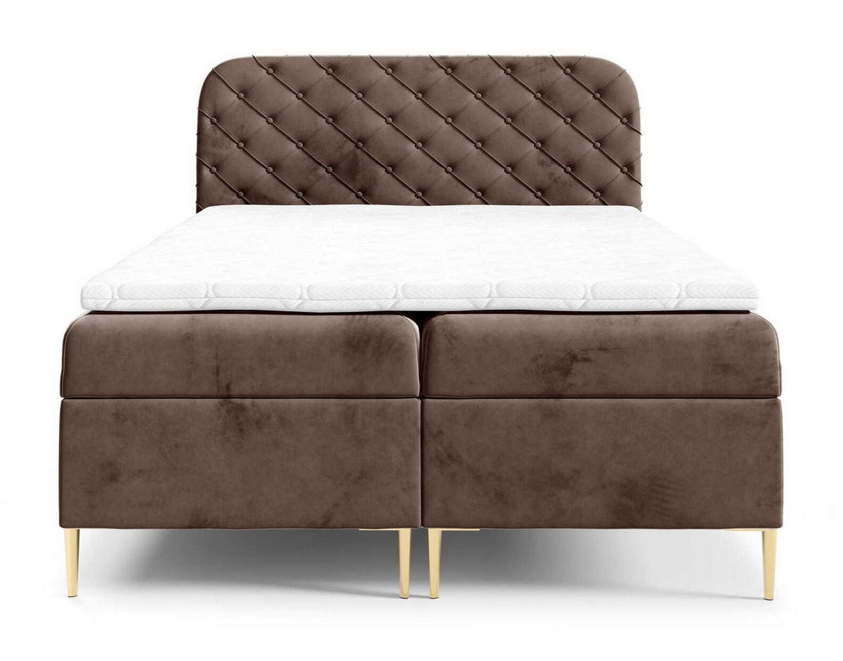 BOXSPRINGBETT 180x200 Elara, Chesterfield, 15 cm Beine, Matratze, Braun - Braun, Holz/Textil (180/200cm) - Emporius