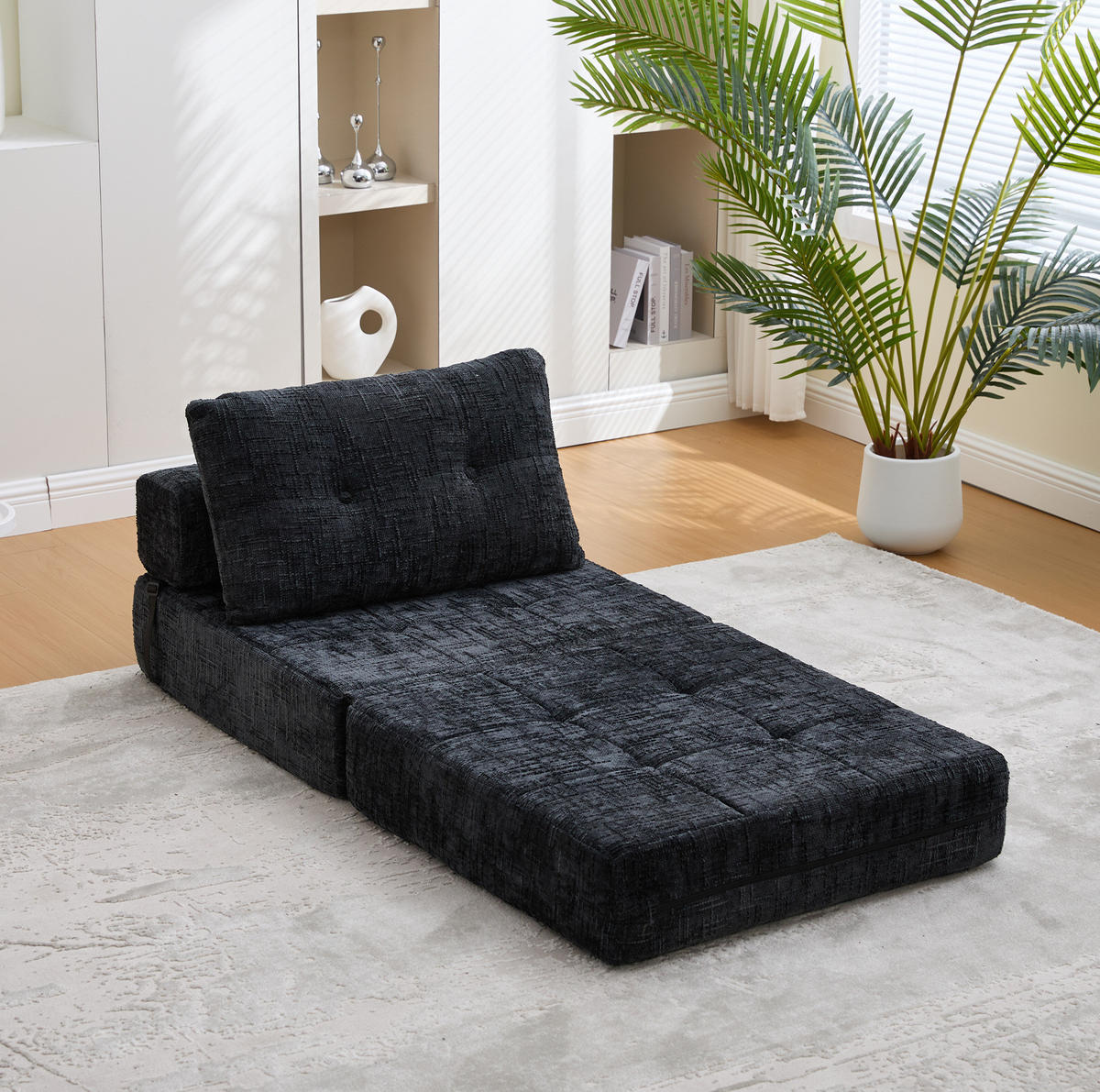 ROZKLÁDACÍ pohovka 79/180 cm černá z žinylky s opěrkou zad a polštáři - černá, textil (79/57/79cm) - OKWISH