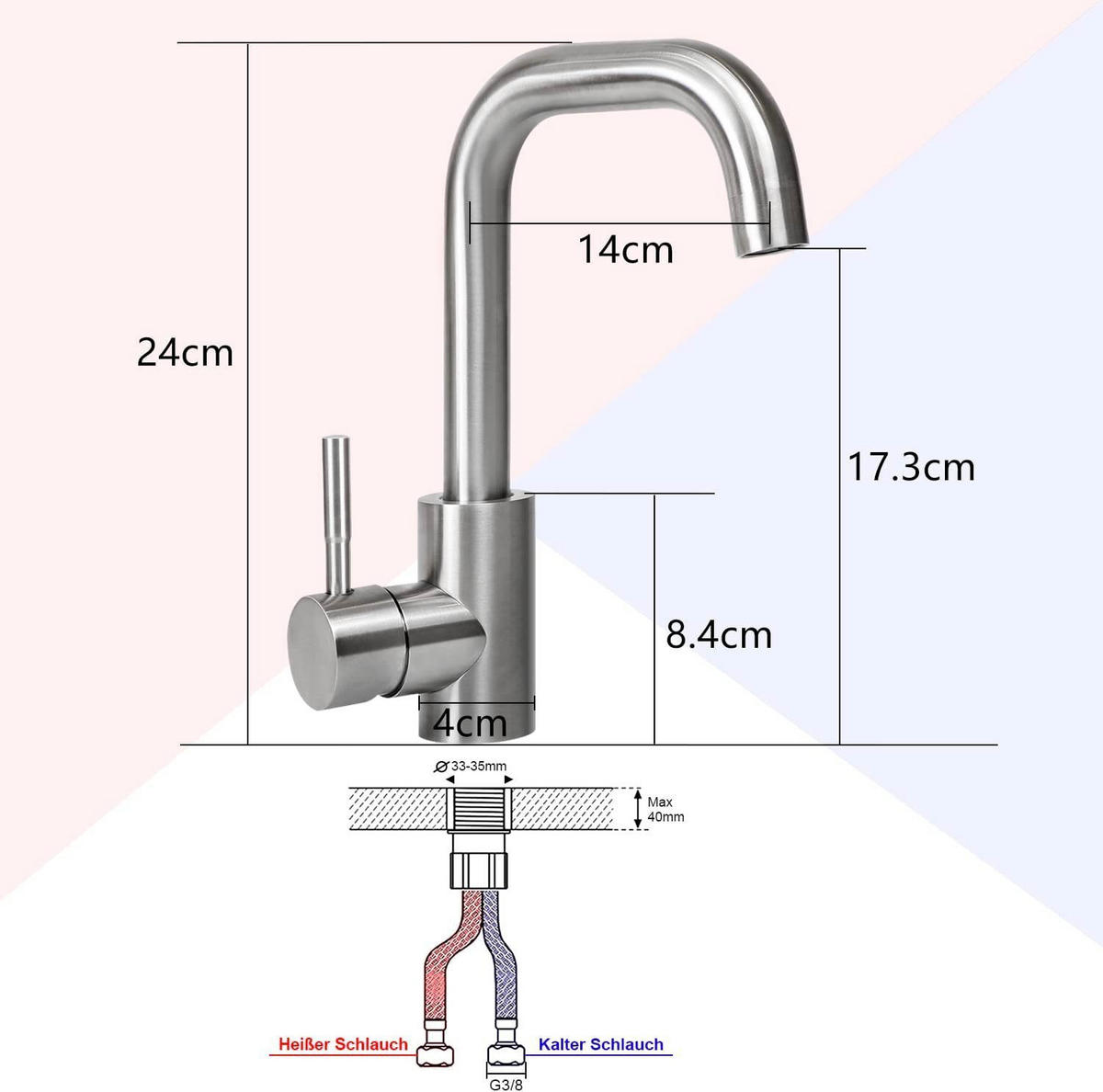 WASCHTISCHARMATUR Nora - Silberfarben, Metall (6/24/24cm) - Nettlife