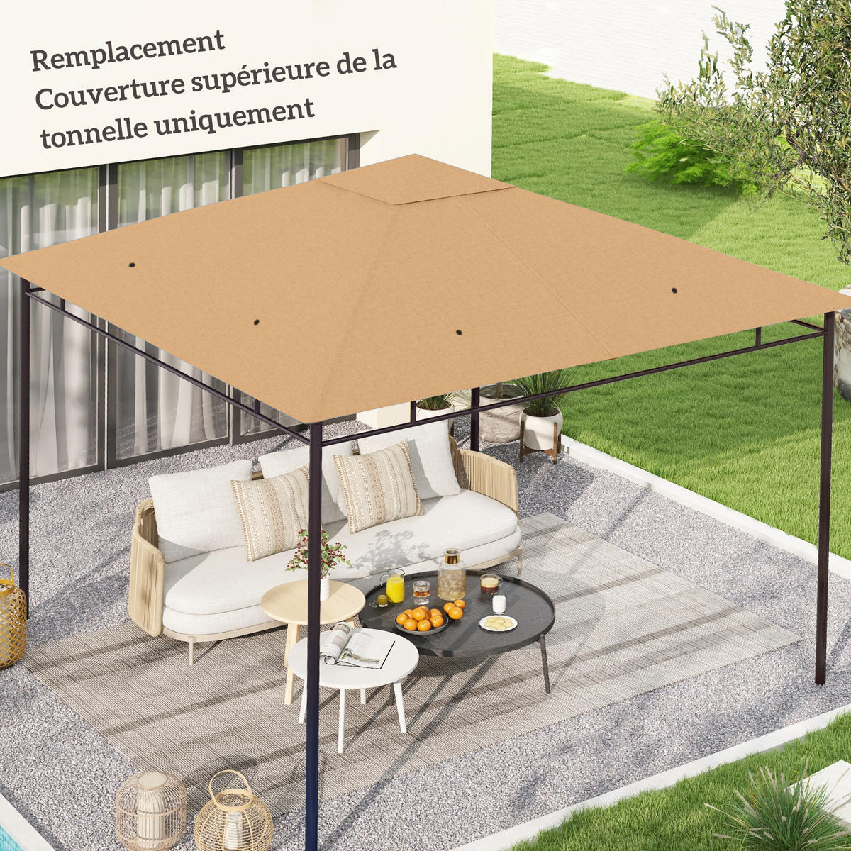 ERSATZDACH, 3x3 m für Gartenlaube, beige, Polyester 180 g/m², UV-beständig - Multicolor, Kunststoff (298/0.1/295cm) - FORIOUS