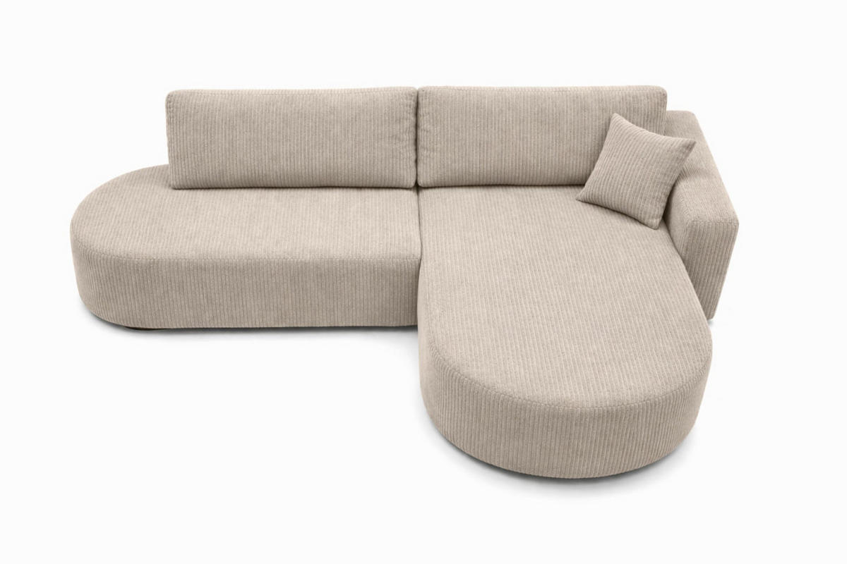 ECKSOFA Mit Schlaffunktion Und Bettkasten, Cordstoff Poso, Dunkelbeige, Rechts, ROUND ONE OPEN XL - Beige, Holz (262/175cm) - Kaiser Möbel