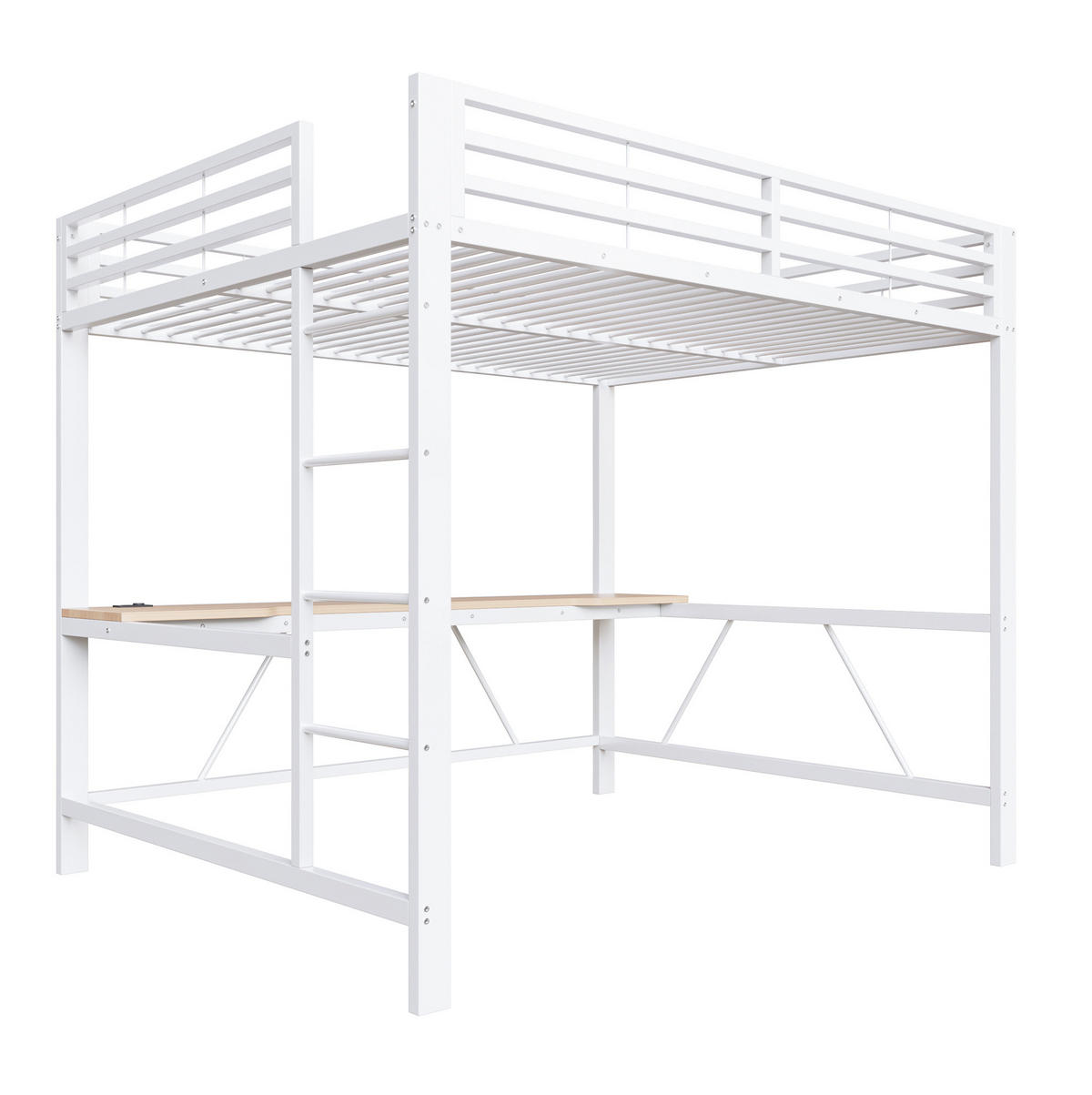 GAMING-HOCHBETT aus Metall und MDF 160x200 cm Weiß mit Schreibtisch, LED-Beleuchtung und Rundum-Schutz - Weiß, Holzwerkstoff (160/200cm) - Modfu