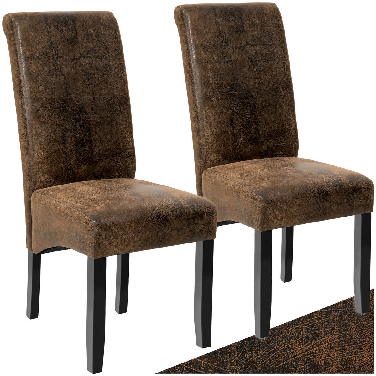 ESSZIMMERSTUHL 2er Set 44 x 63 x 106 cm antikbraun - Anthrazit/Braun, Textil (44/106/45cm) - tectake