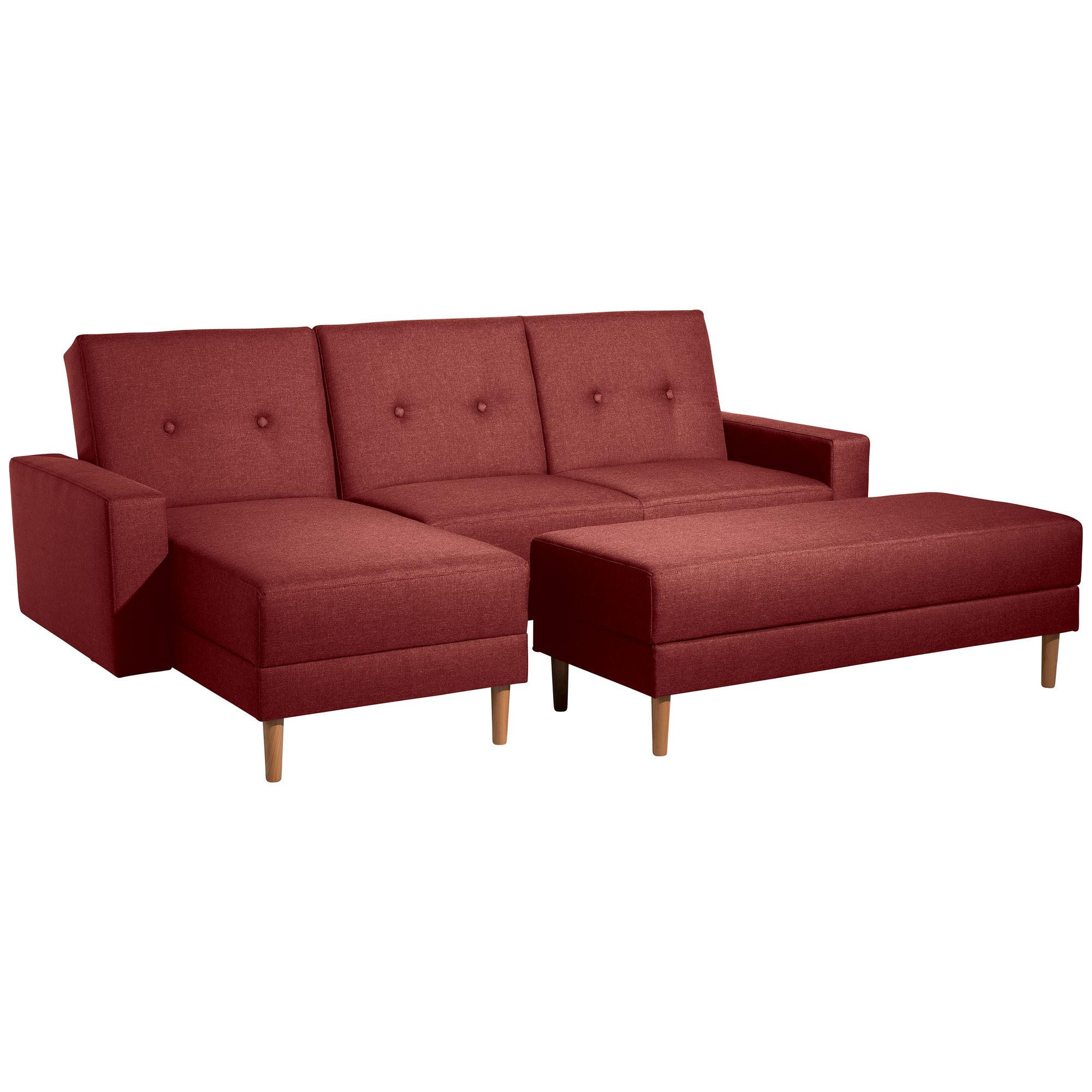 FUNKTIONSSOFA mit Hocker Kattie Flachgewebe rot - Rot, Kunststoff (144/230cm) - 58aufmkessel